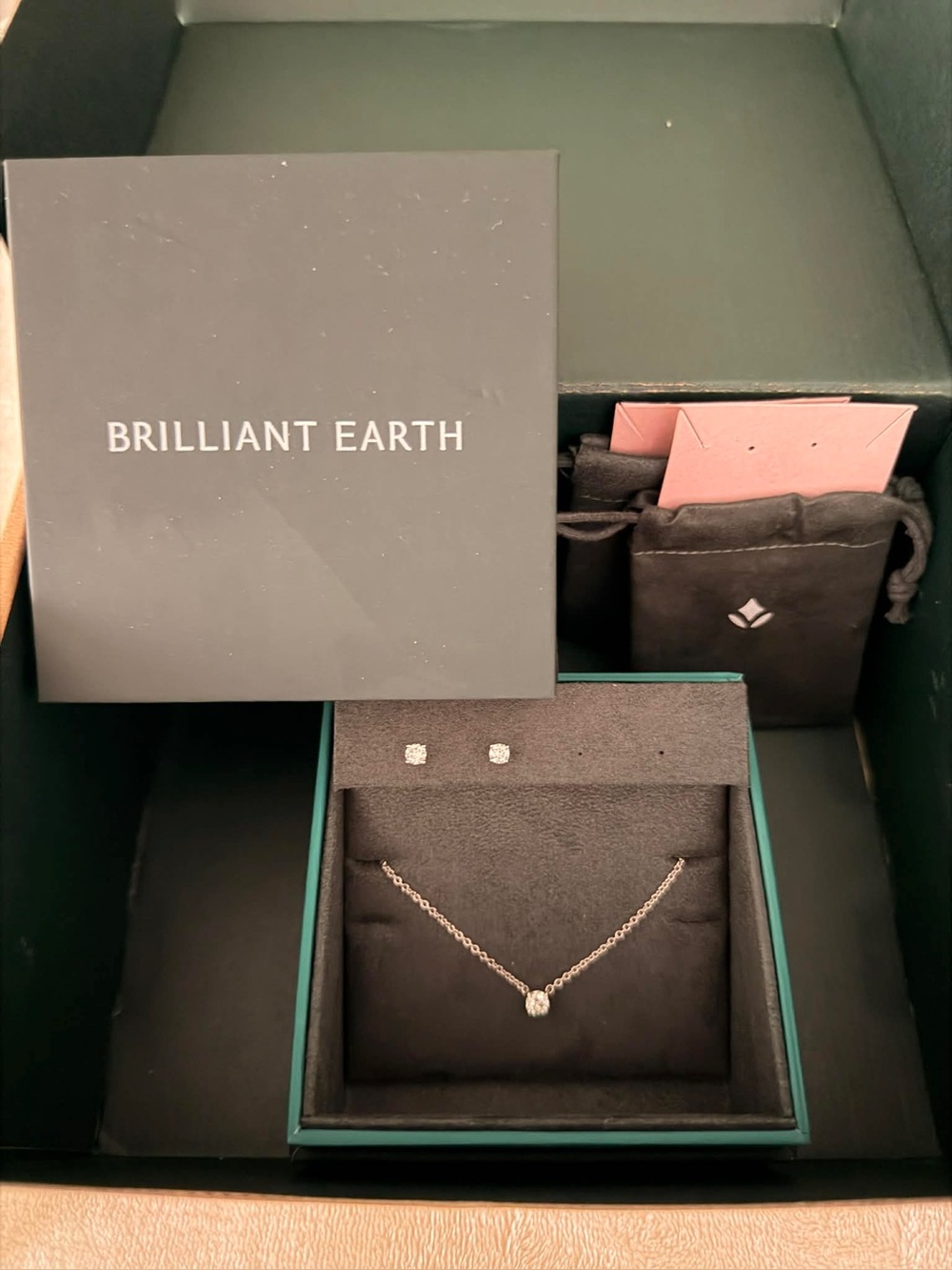 Brilliant Earth Lab Diamond Stud
Earrings and Solitaire Necklace